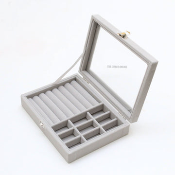 Grids Velvet Glass Ring Jewelry Display Storage Box